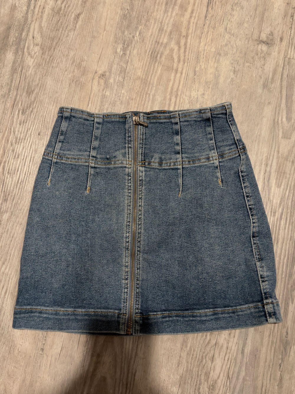 We The Free Blue Denim Front-Zip Mini Skirt